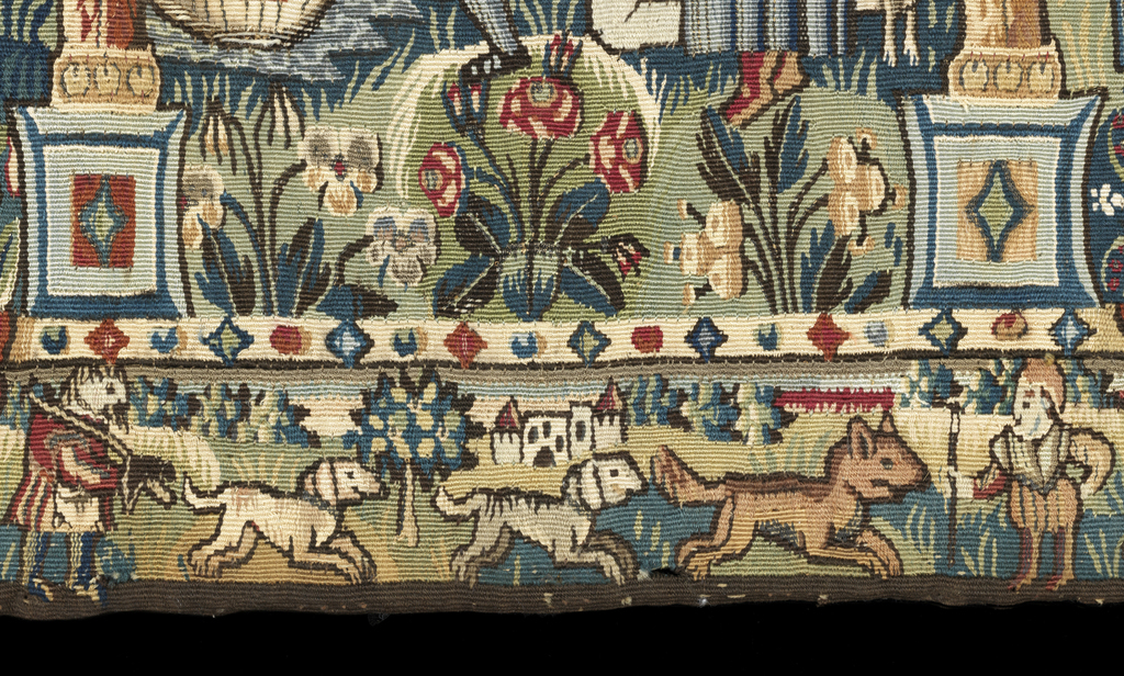 Tapestry detail showing a hunting scene